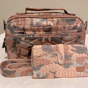 Lug RFID Top Handle Crossbody Bag Scoop 2 Camo Rose! Plus Tram Wallet! Like New!